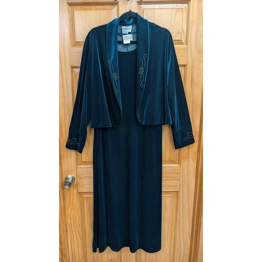 Coldwater Creek Women 1X Jacket Dress 2 Piece Hunter Green Velvet Formal Maxi